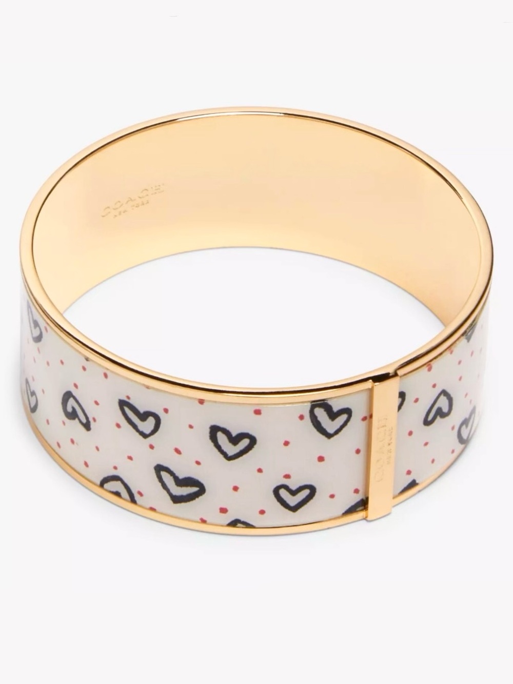 Coach Goldtone Crayon Hearts Bangle Bracelet NWOT